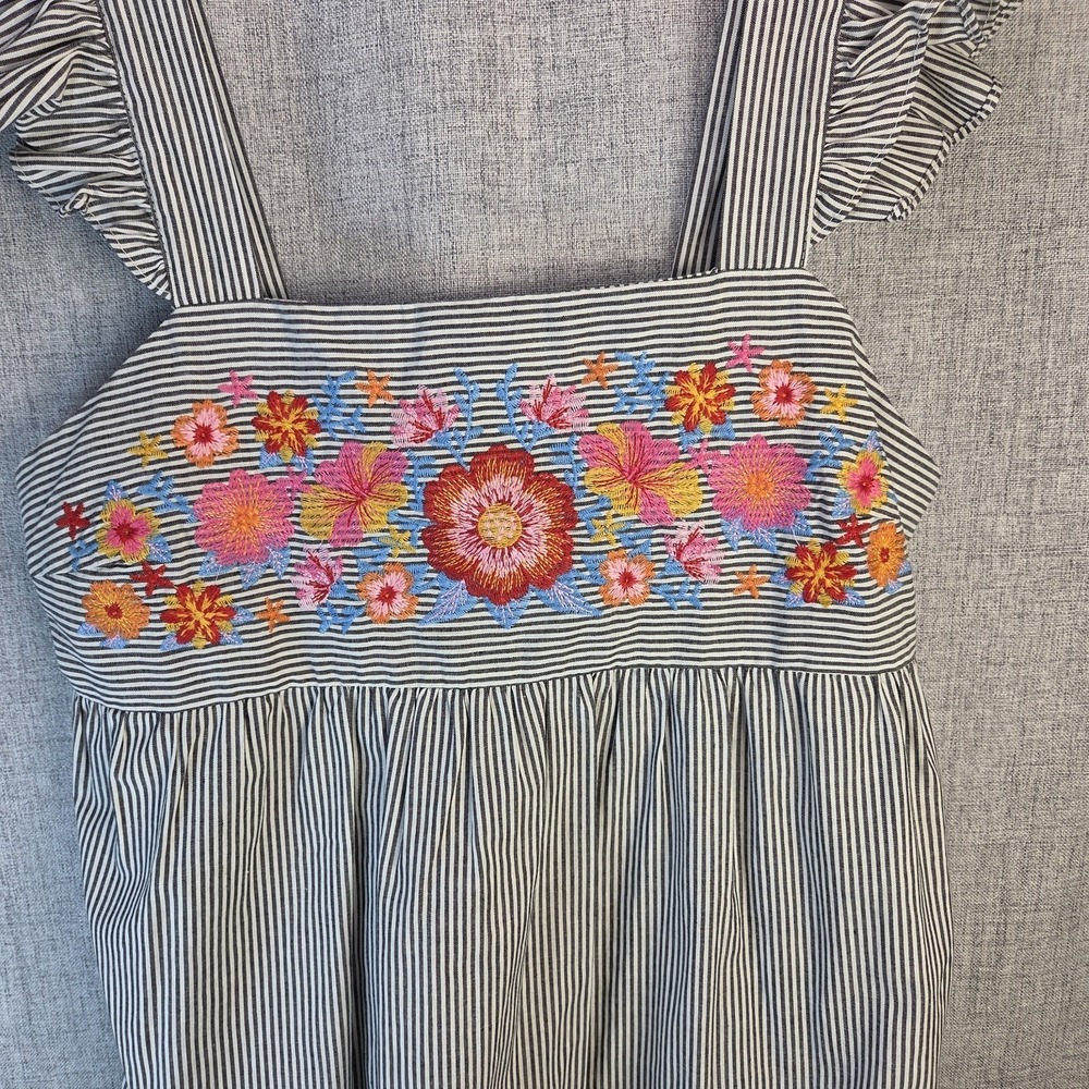 Savanna Jane Womens Embroidery Floral Smocked Ruffle Sleeve Top Medium Boho